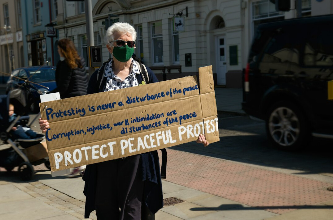 crowd protesting on street